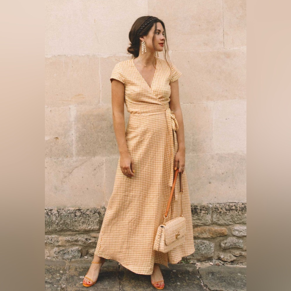 & Other Stories Gingham Linen Wrap Dress